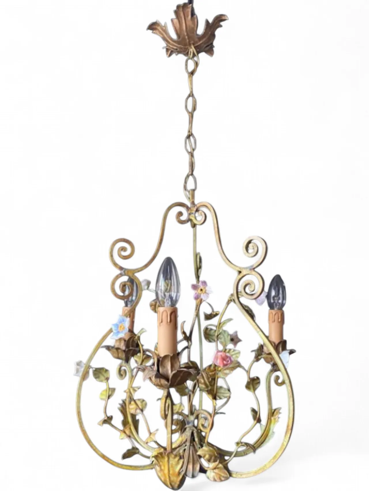 Iron chandelier with flowers, 1960s 8