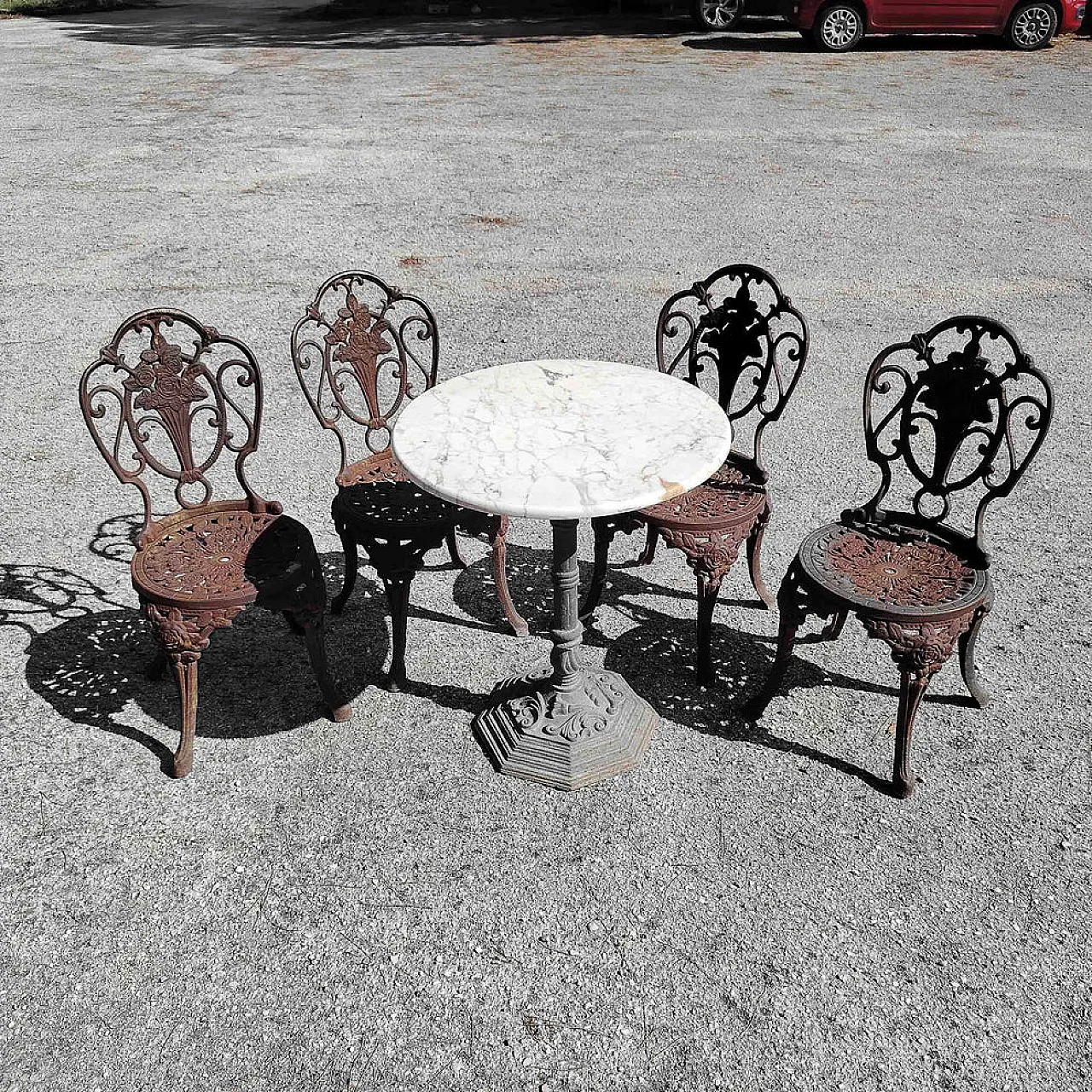 Garden table with cast iron chairs, 20th century 1