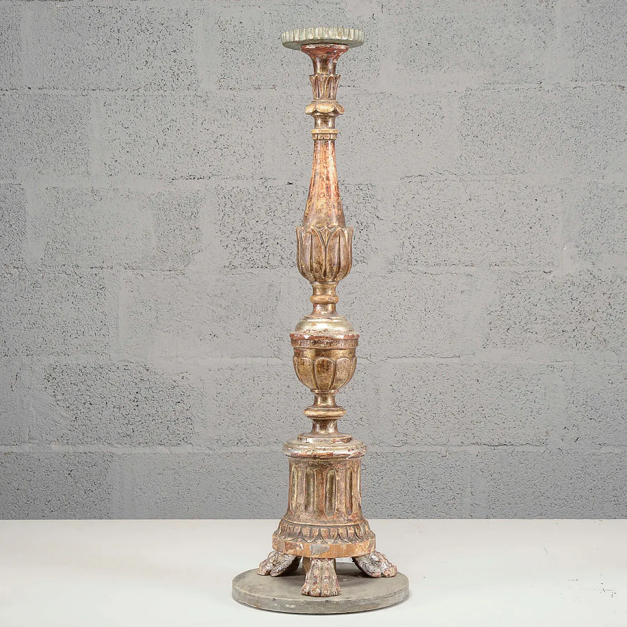 Lacquered wooden candlestick with marble base, 19th century 1