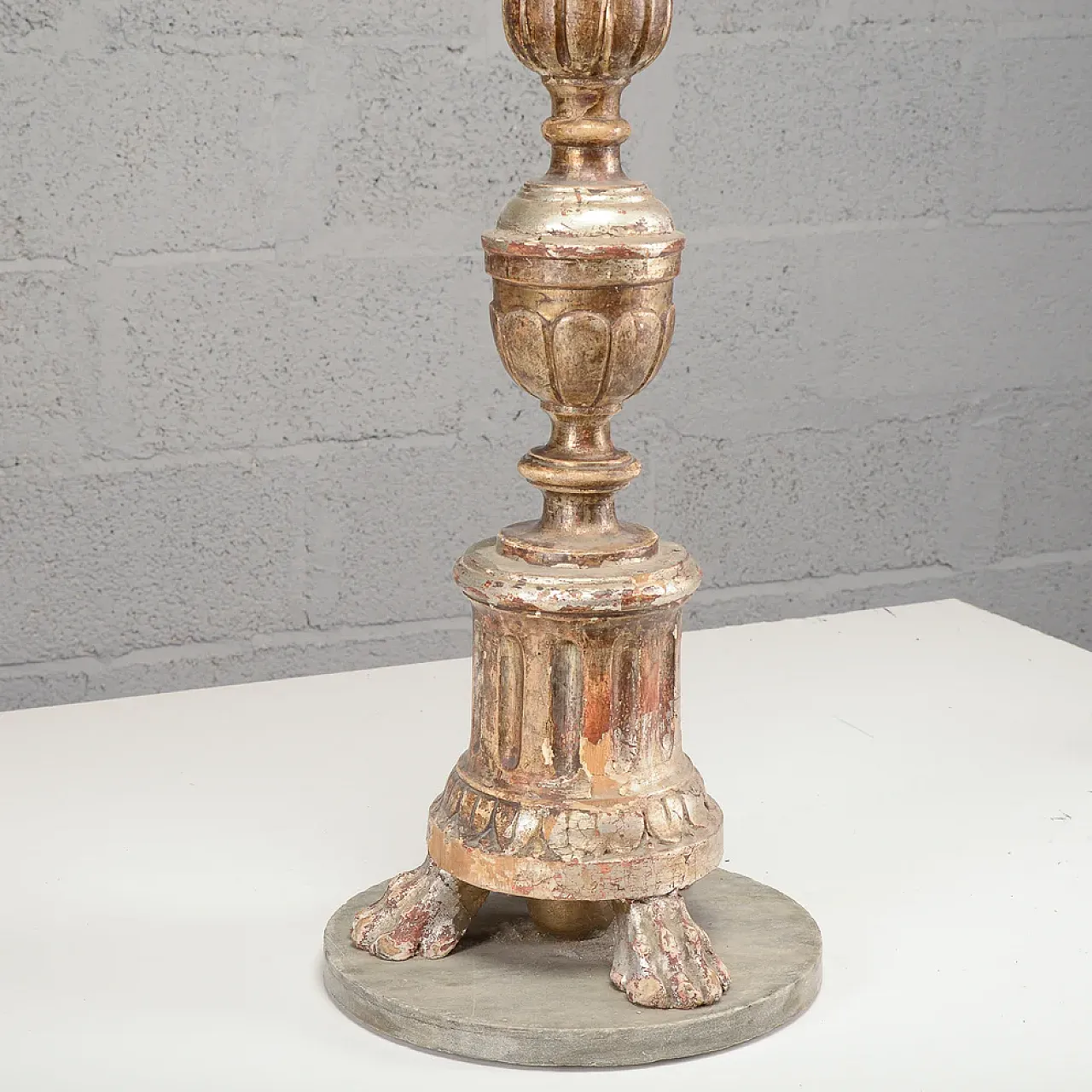Lacquered wooden candlestick with marble base, 19th century 2