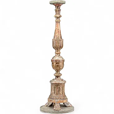Lacquered wooden candlestick with marble base, 19th century