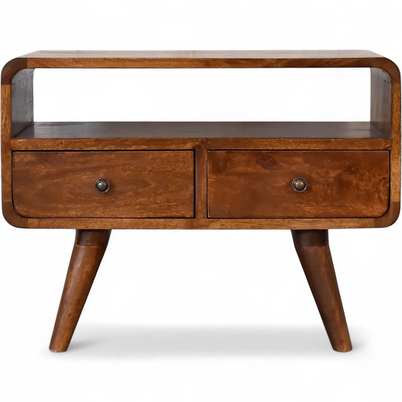 Chestnut curved media unit with 2 drawers, 2000s 11