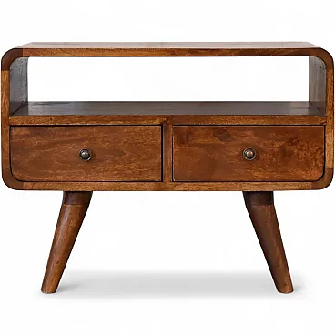 Chestnut curved media unit with 2 drawers, 2000s