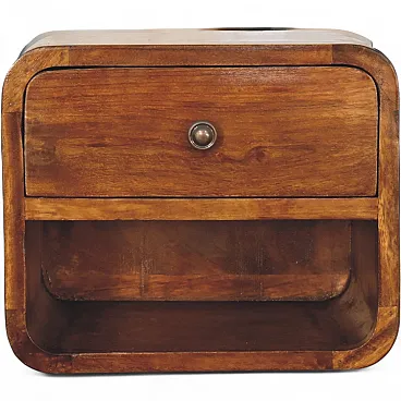 Mini Curve floating bedside table in solid mango wood, 2000s