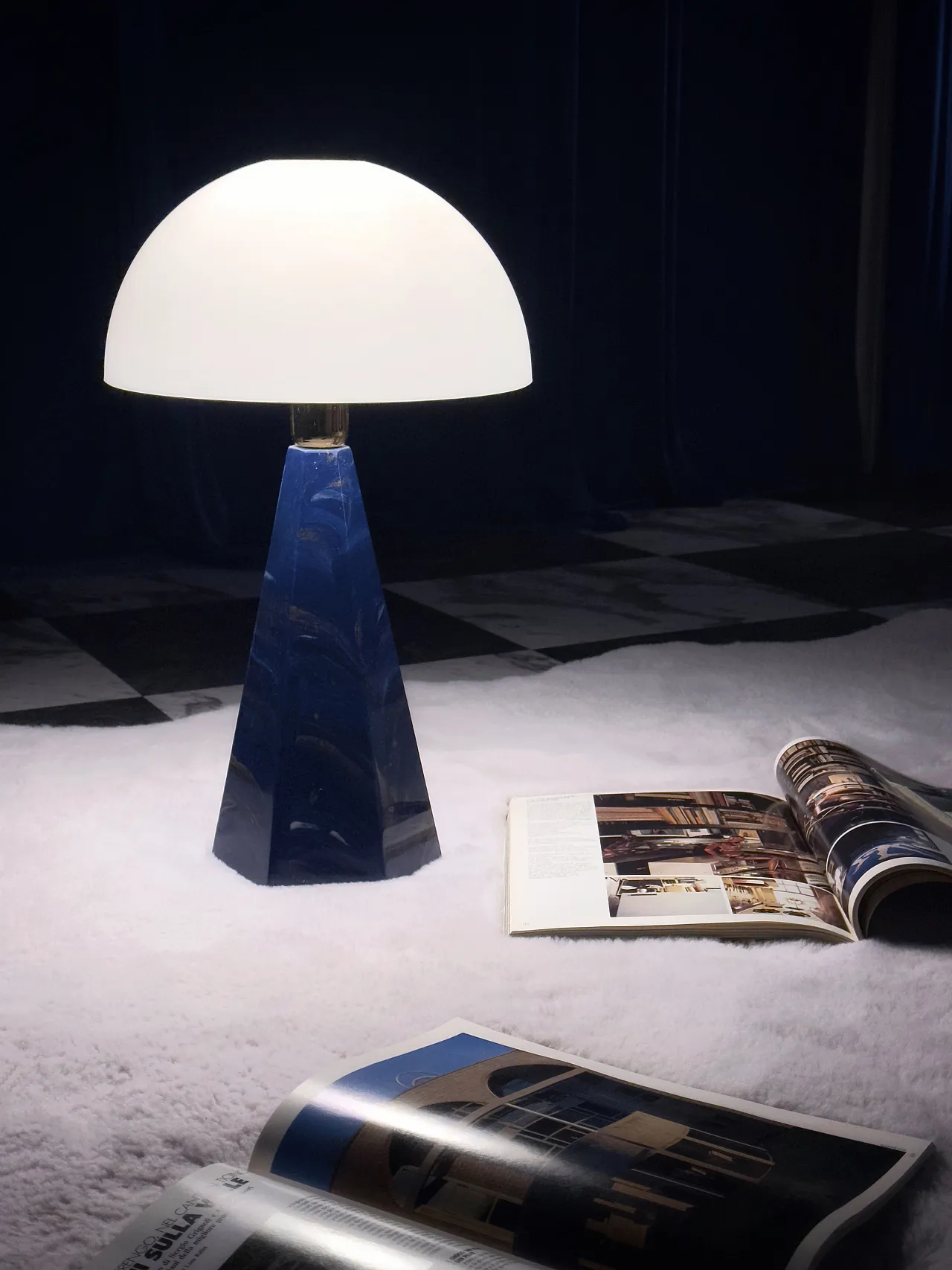 Coppia di lampade da tavolo in marmo blu, postmoderne, anni '90 3