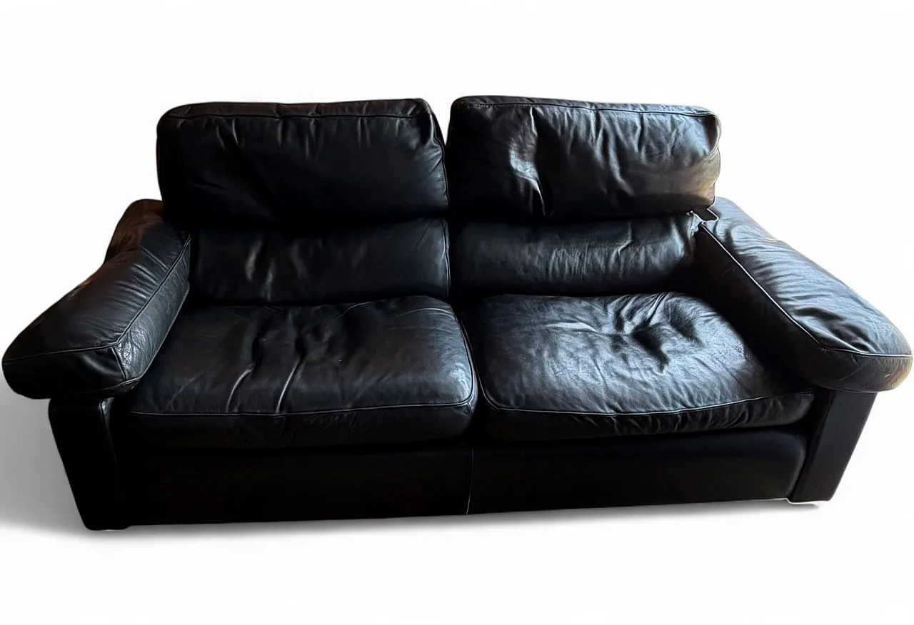 Black leather two-seater sofa, 1980s 8