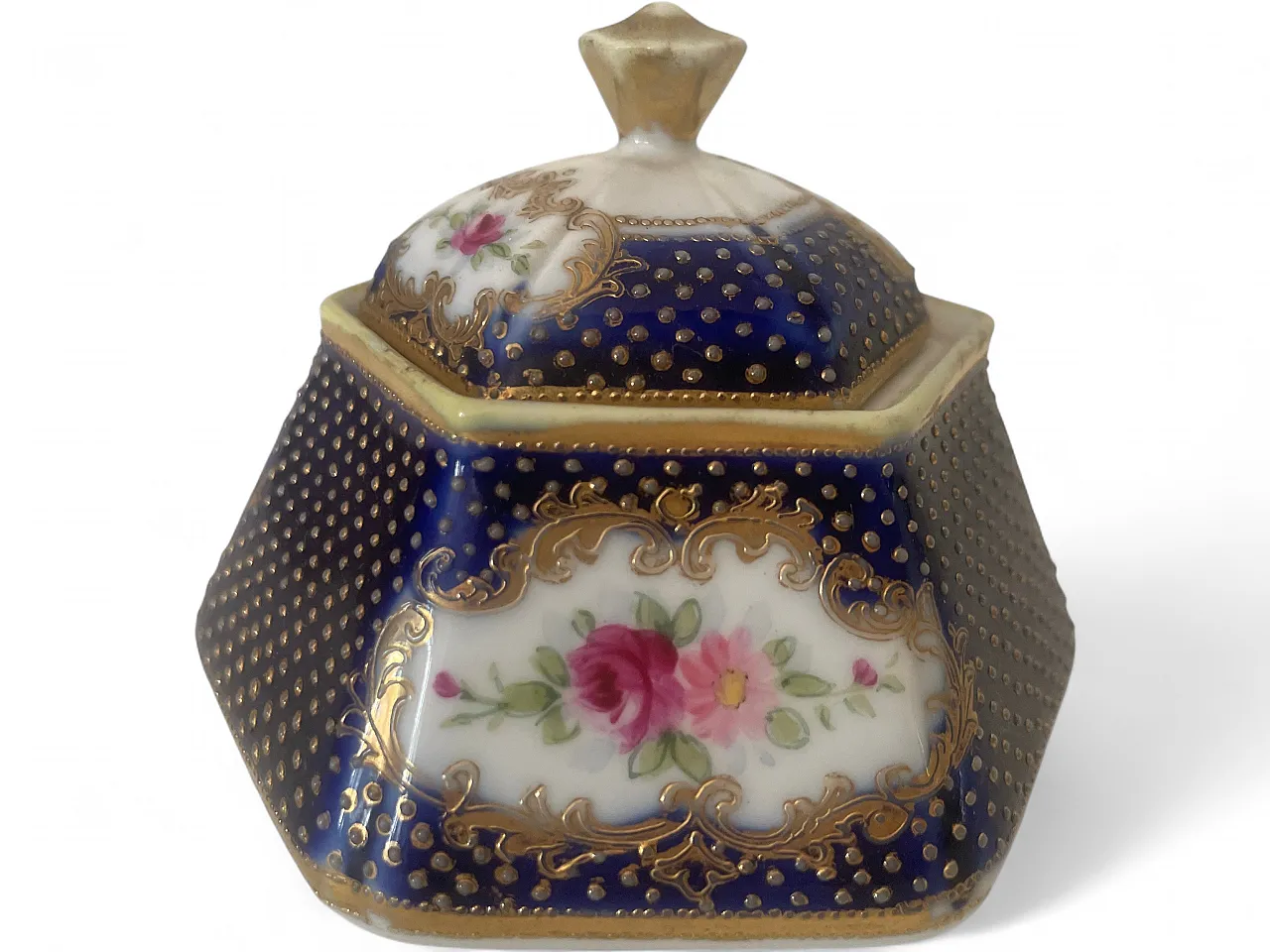 Noritake “Komaru Mark” blue and gold porcelain lidded vase, 1930s 4