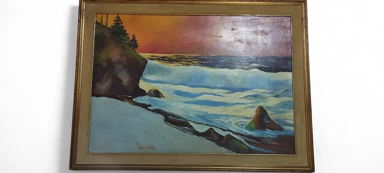 Large seascape painting by artist Mazzella, 1970s 14
