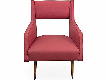 Coral-colored fabric armchair from the 1960s