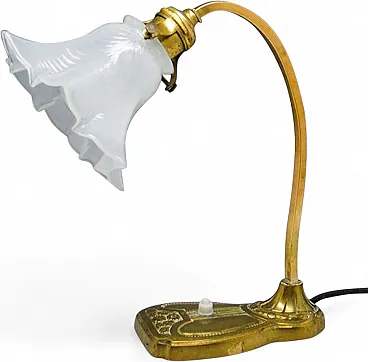 Lampada da notte Art Nouveau in vetro e metallo, Austria, primi del Novecento.
