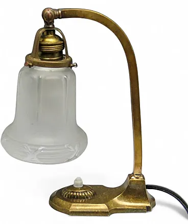 Lampada da notte Art Nouveau in vetro e metallo, Germania, primi del Novecento.