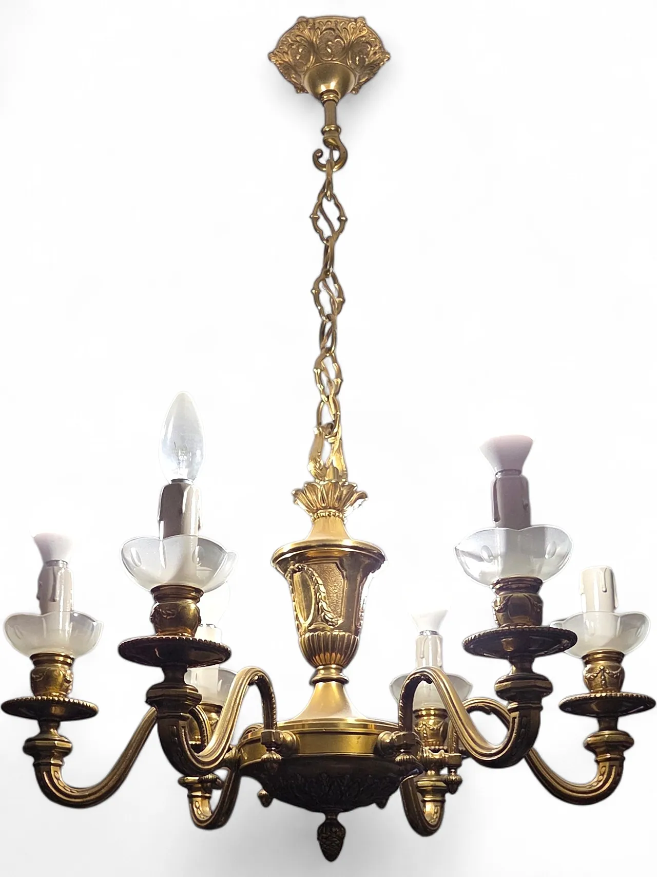 6 Light solid brass Chandelier mid century style, 1960s 4