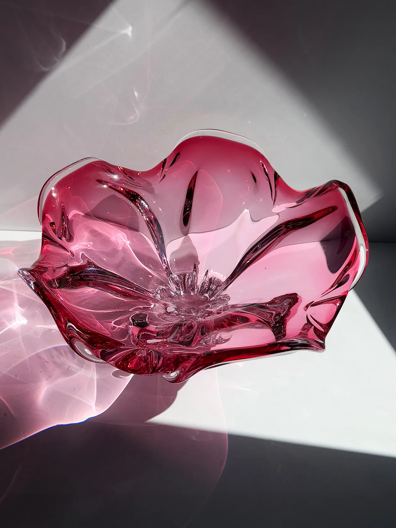 Josef Hospodka Large Cranberry Glass Bowl, Czechoslovakia, 1960s 3