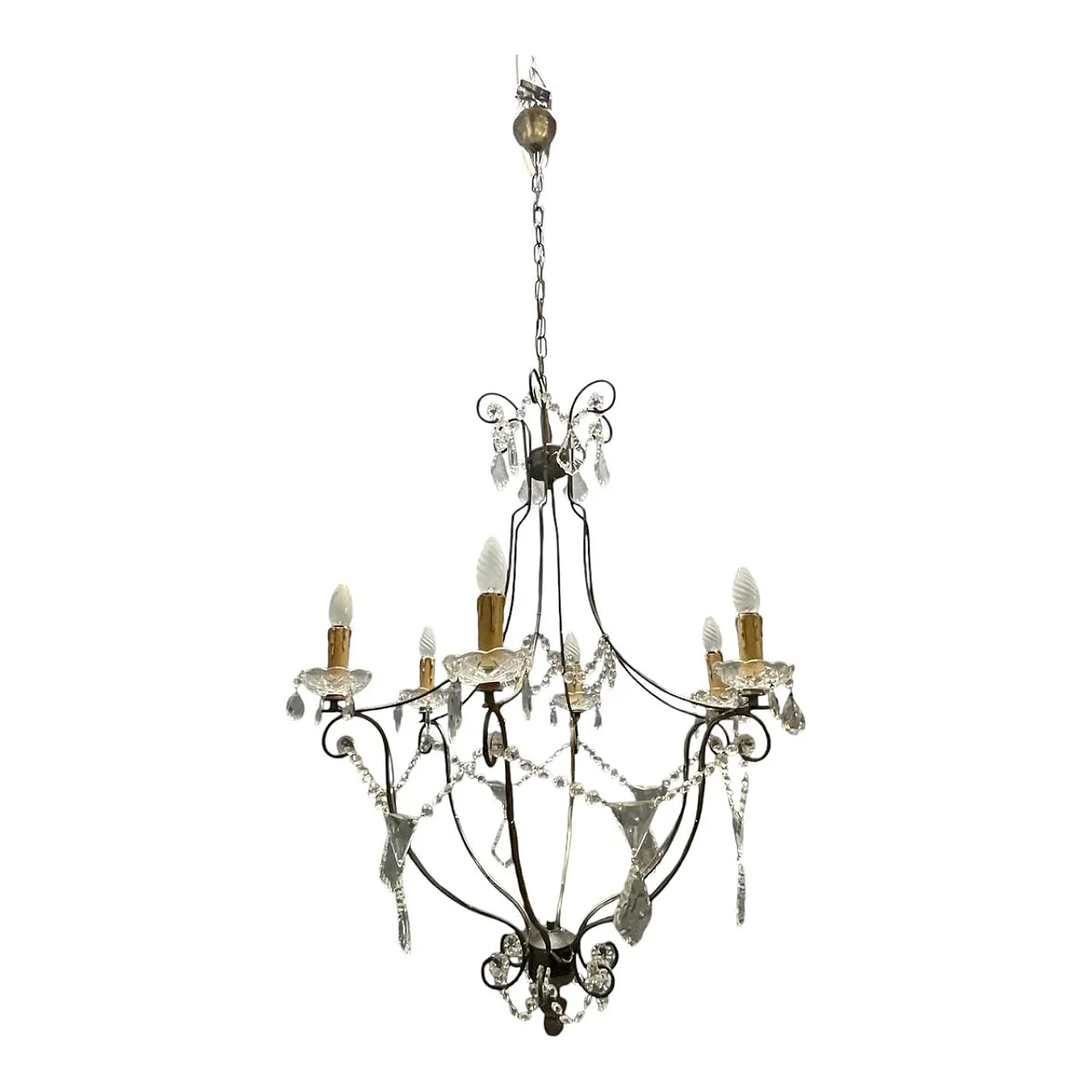 Large wrought iron and crystal chandelier, 1980s 1