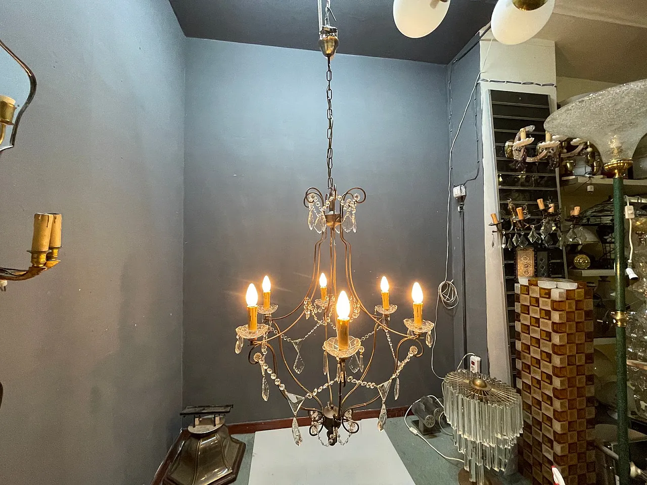 Large wrought iron and crystal chandelier, 1980s 3
