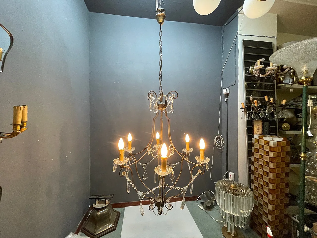 Large wrought iron and crystal chandelier, 1980s 4