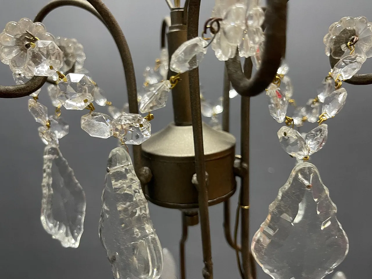 Large wrought iron and crystal chandelier, 1980s 6