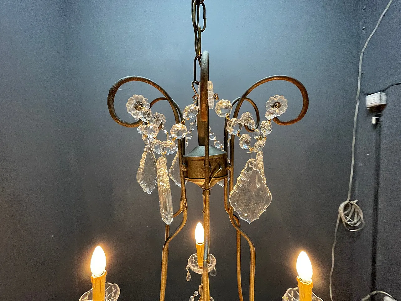 Large wrought iron and crystal chandelier, 1980s 7