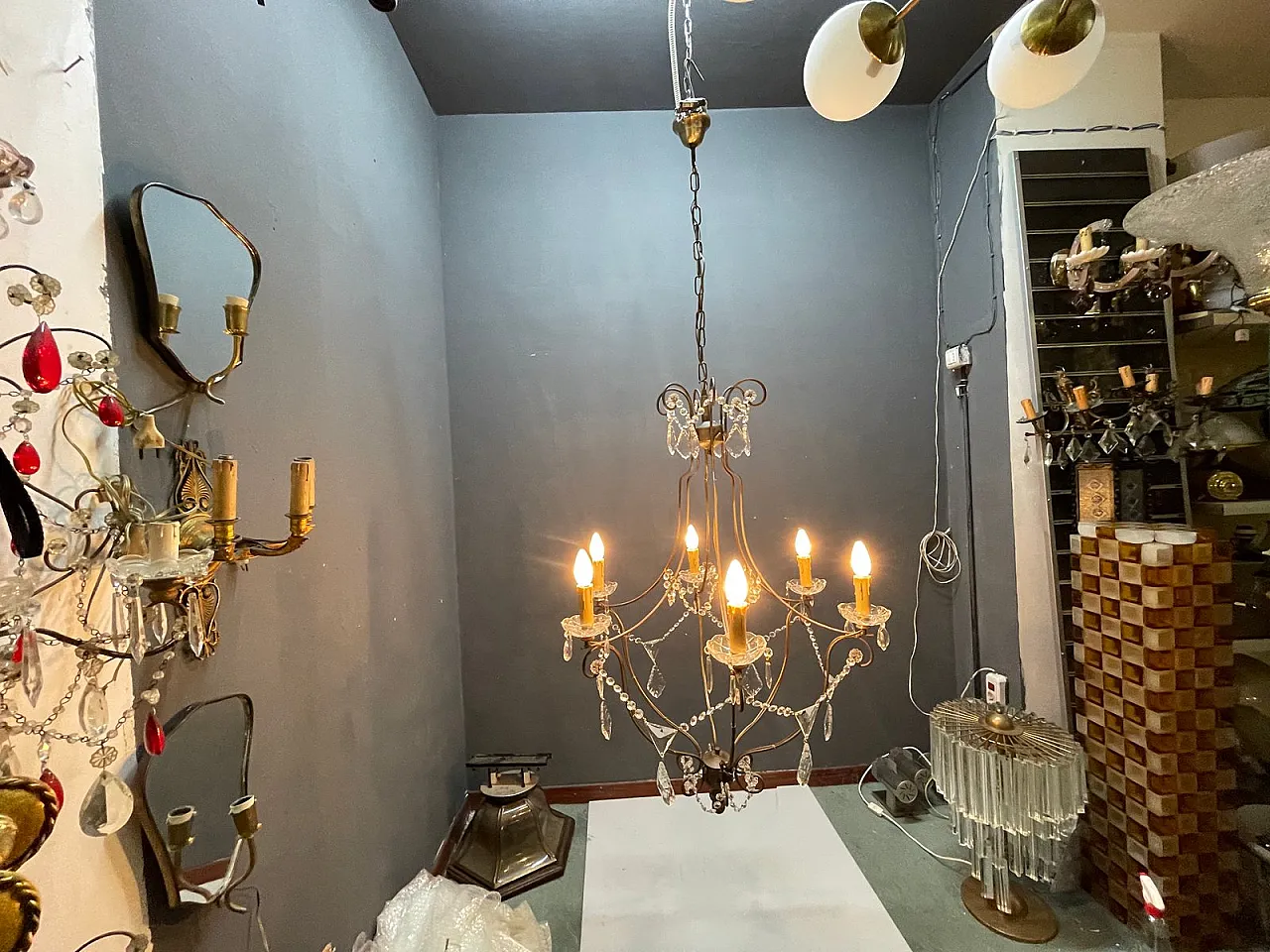 Large wrought iron and crystal chandelier, 1980s 8