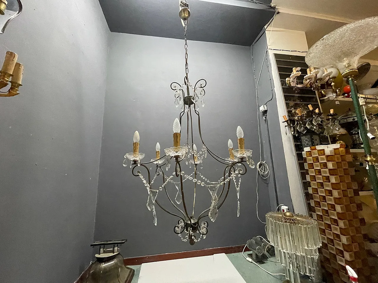 Large wrought iron and crystal chandelier, 1980s 9