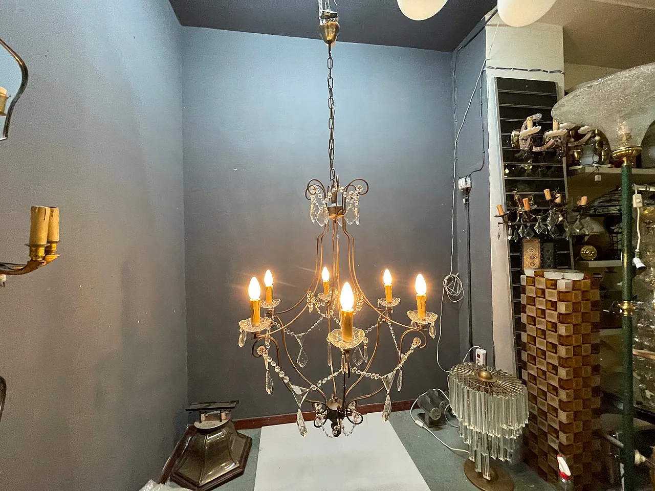 Large wrought iron and crystal chandelier, 1980s 11