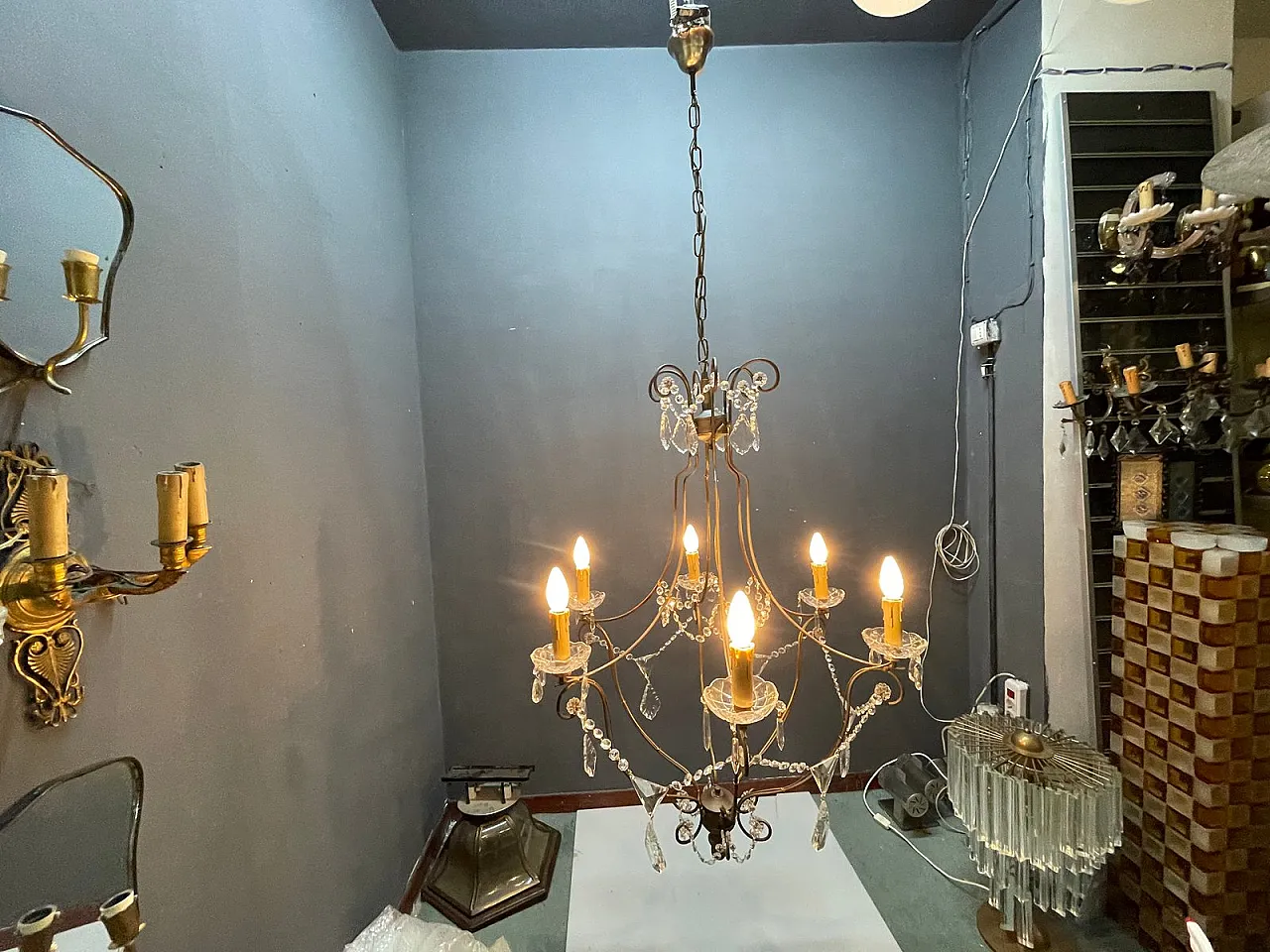 Large wrought iron and crystal chandelier, 1980s 12