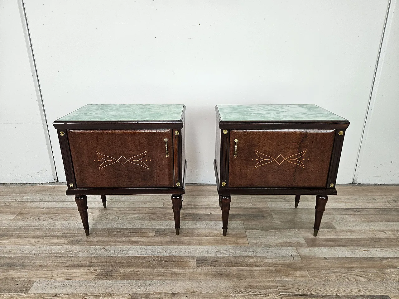 Pair of oak bedside tables with glass tops, 1960s 1