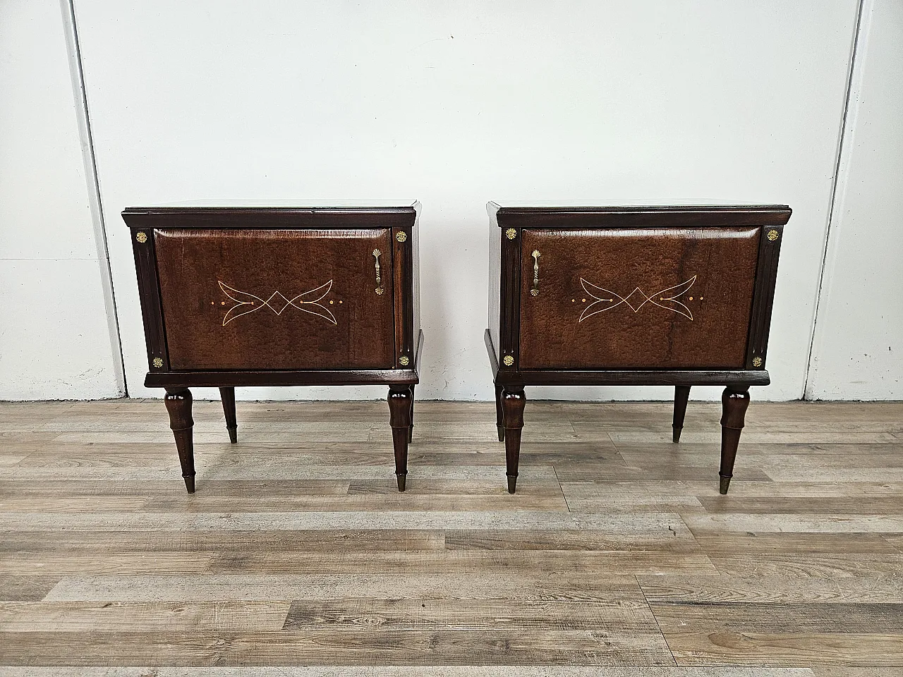 Pair of oak bedside tables with glass tops, 1960s 2