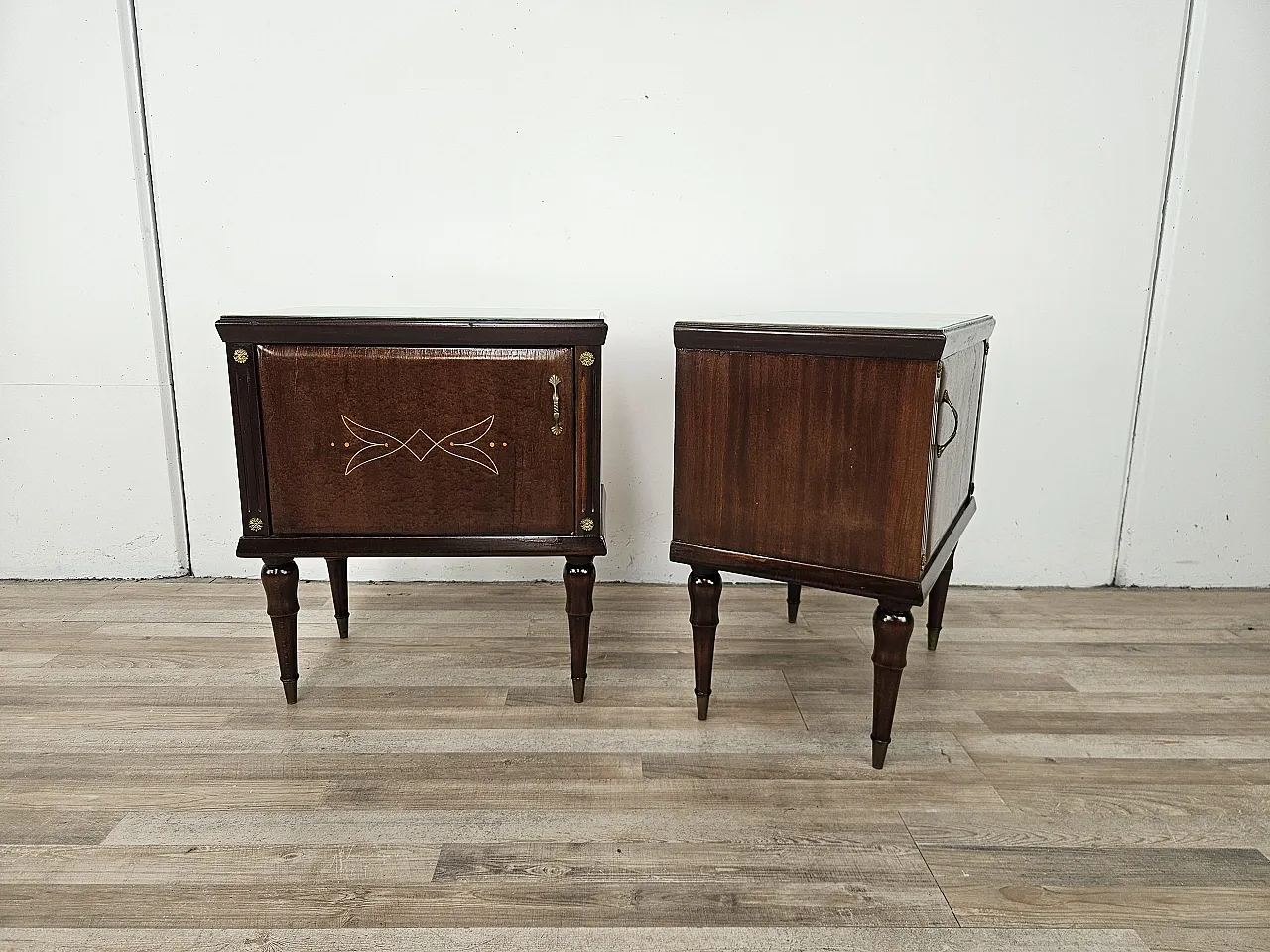 Pair of oak bedside tables with glass tops, 1960s 3