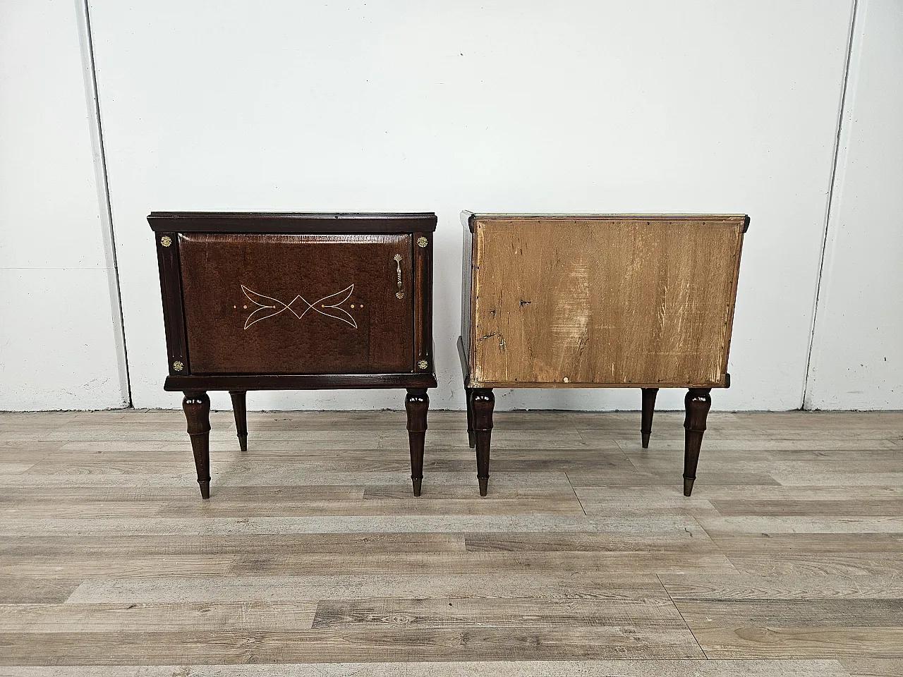 Pair of oak bedside tables with glass tops, 1960s 4