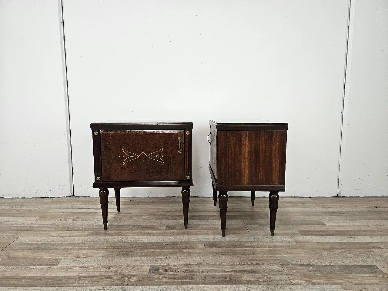 Pair of oak bedside tables with glass tops, 1960s 5