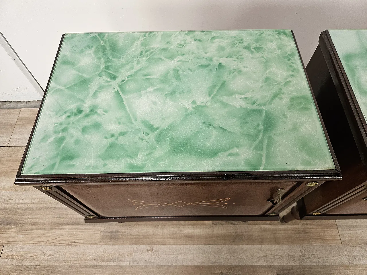 Pair of oak bedside tables with glass tops, 1960s 7