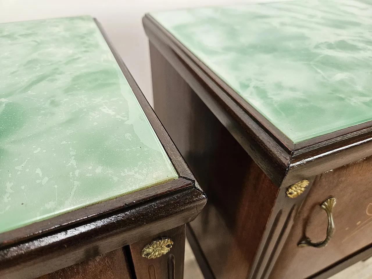 Pair of oak bedside tables with glass tops, 1960s 9
