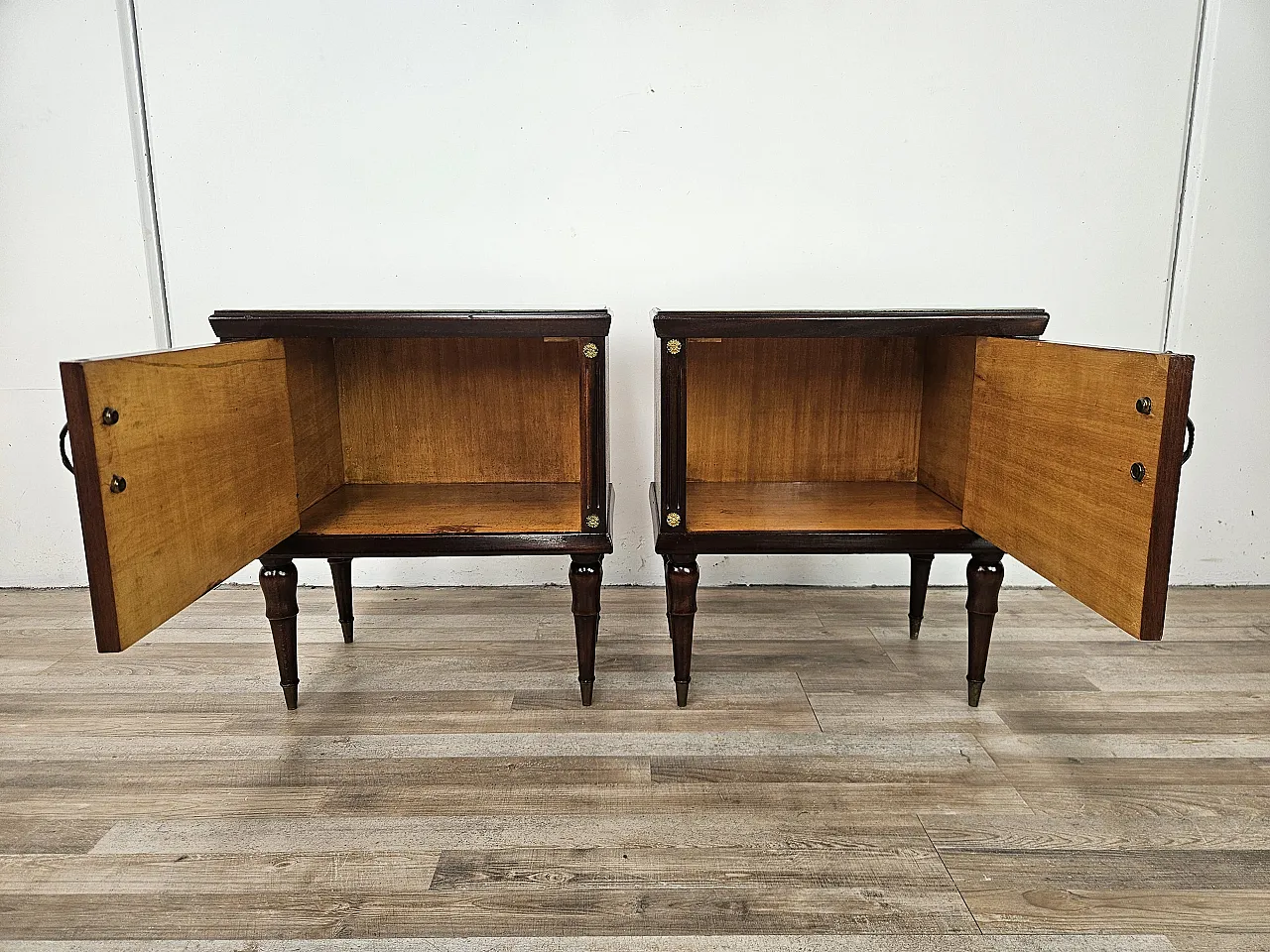 Pair of oak bedside tables with glass tops, 1960s 13