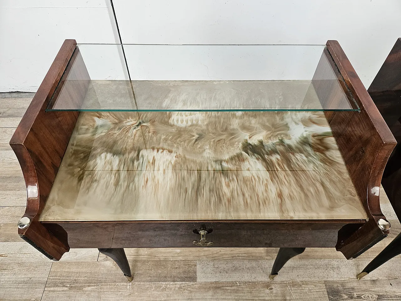 Pair of Mid-Century Mahogany Nightstands with Glass Top, 1960s 6