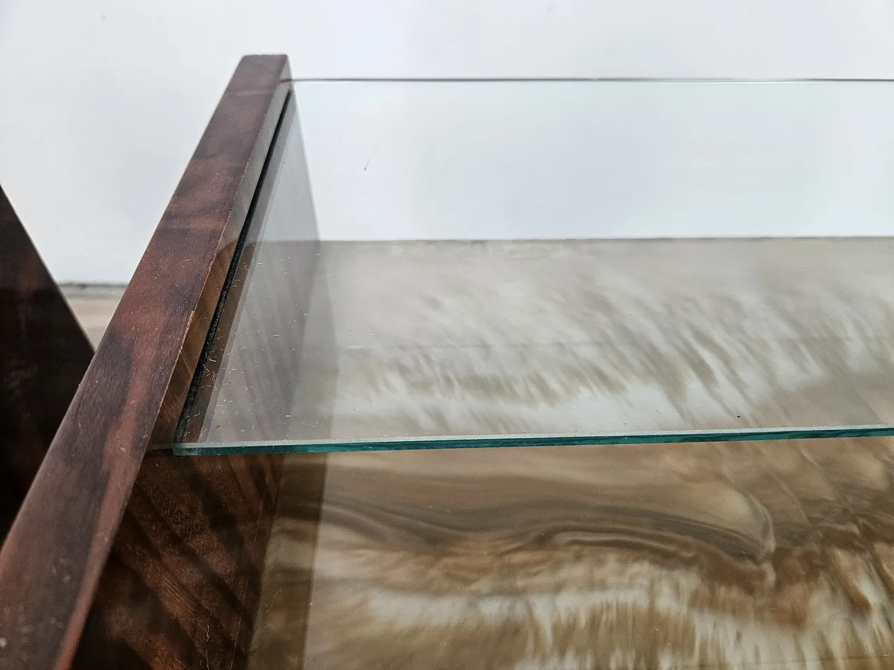 Pair of Mid-Century Mahogany Nightstands with Glass Top, 1960s 9