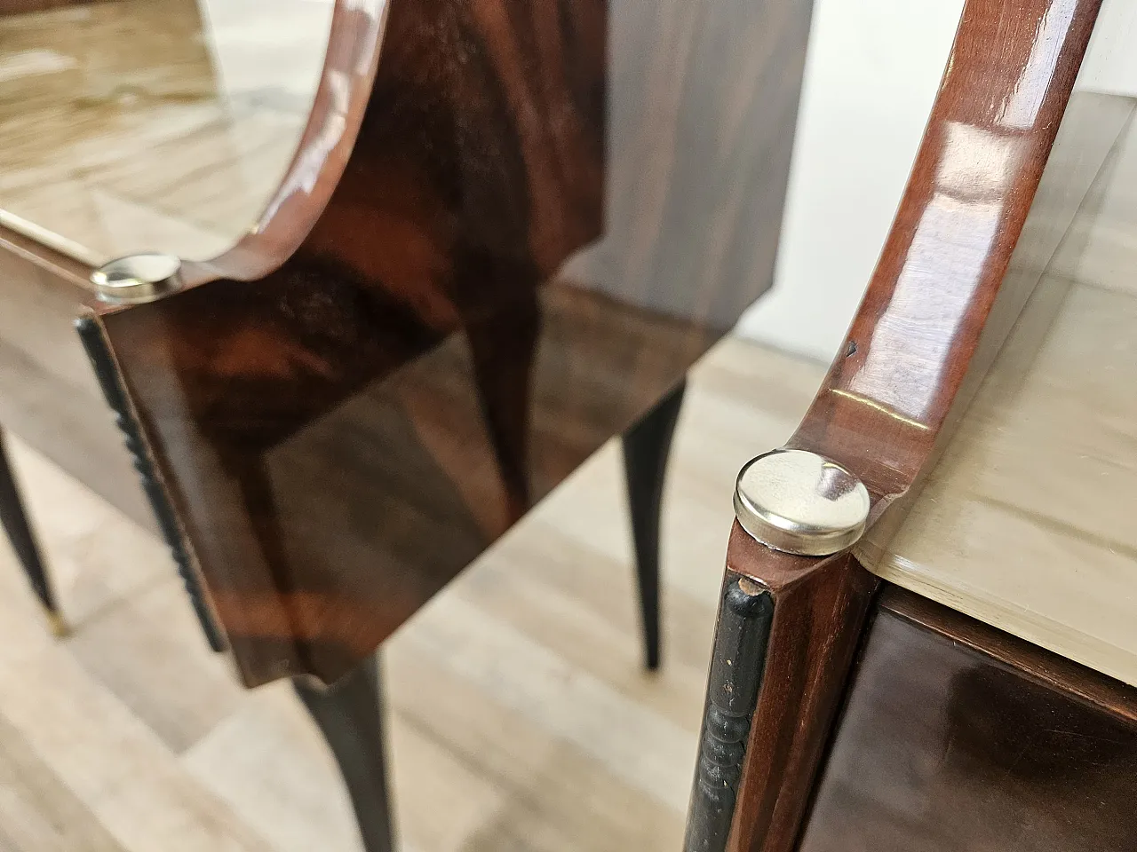 Pair of Mid-Century Mahogany Nightstands with Glass Top, 1960s 12