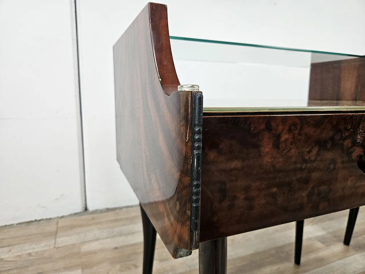 Pair of Mid-Century Mahogany Nightstands with Glass Top, 1960s 13