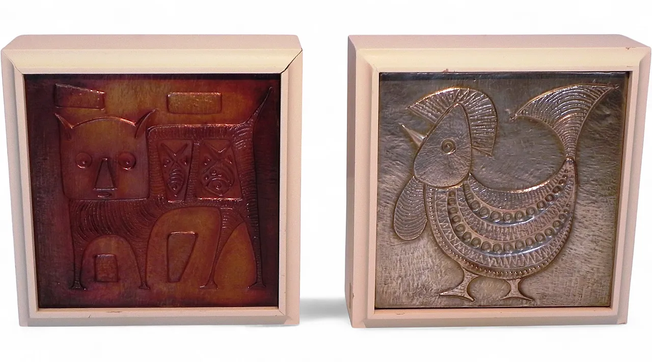 Pair of decorative brass tiles, 1970s 19