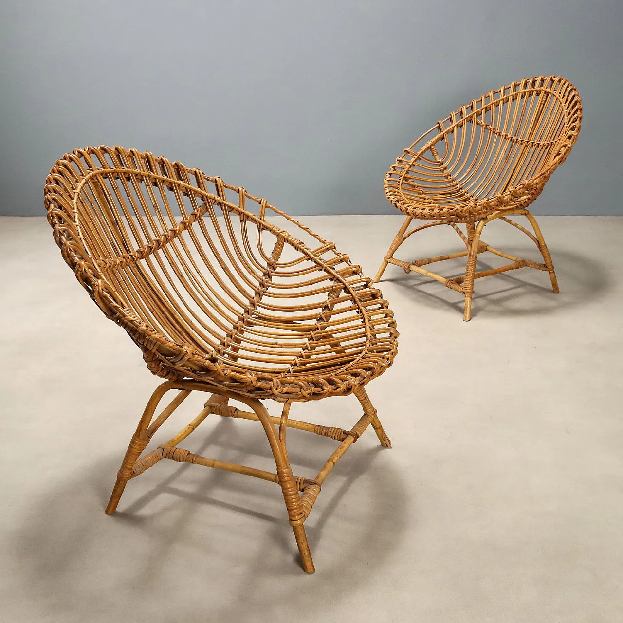 Pair of bamboo armchairs, 1960s 1