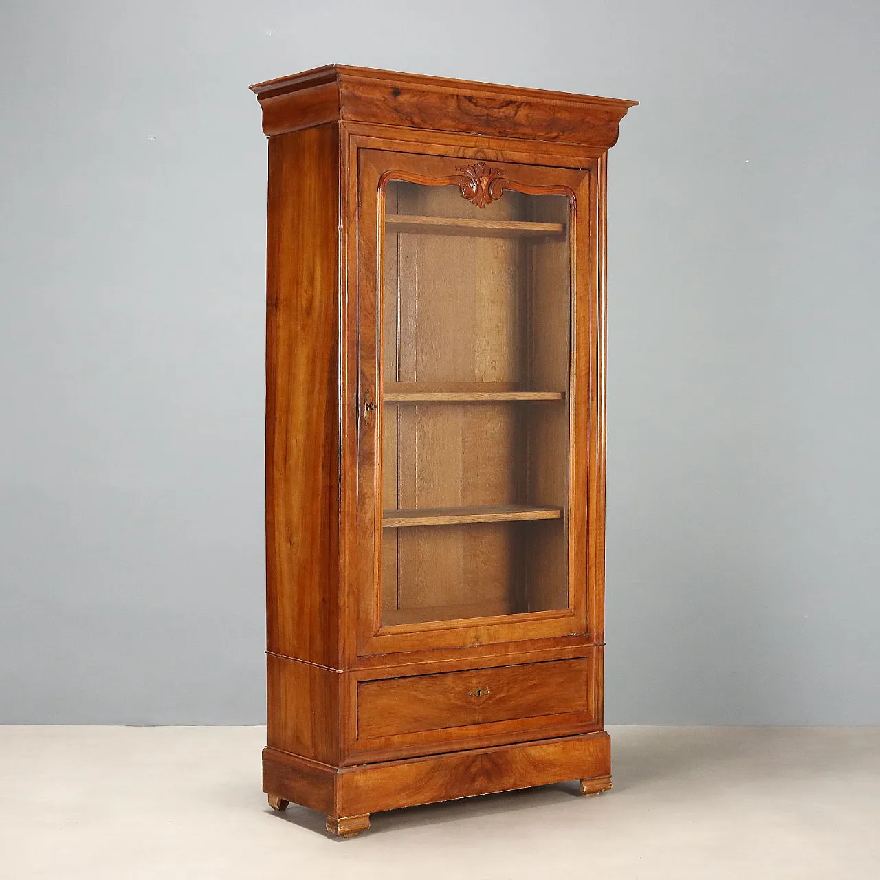 Louis Philippe walnut wardrobe with glass door, 19th century 1