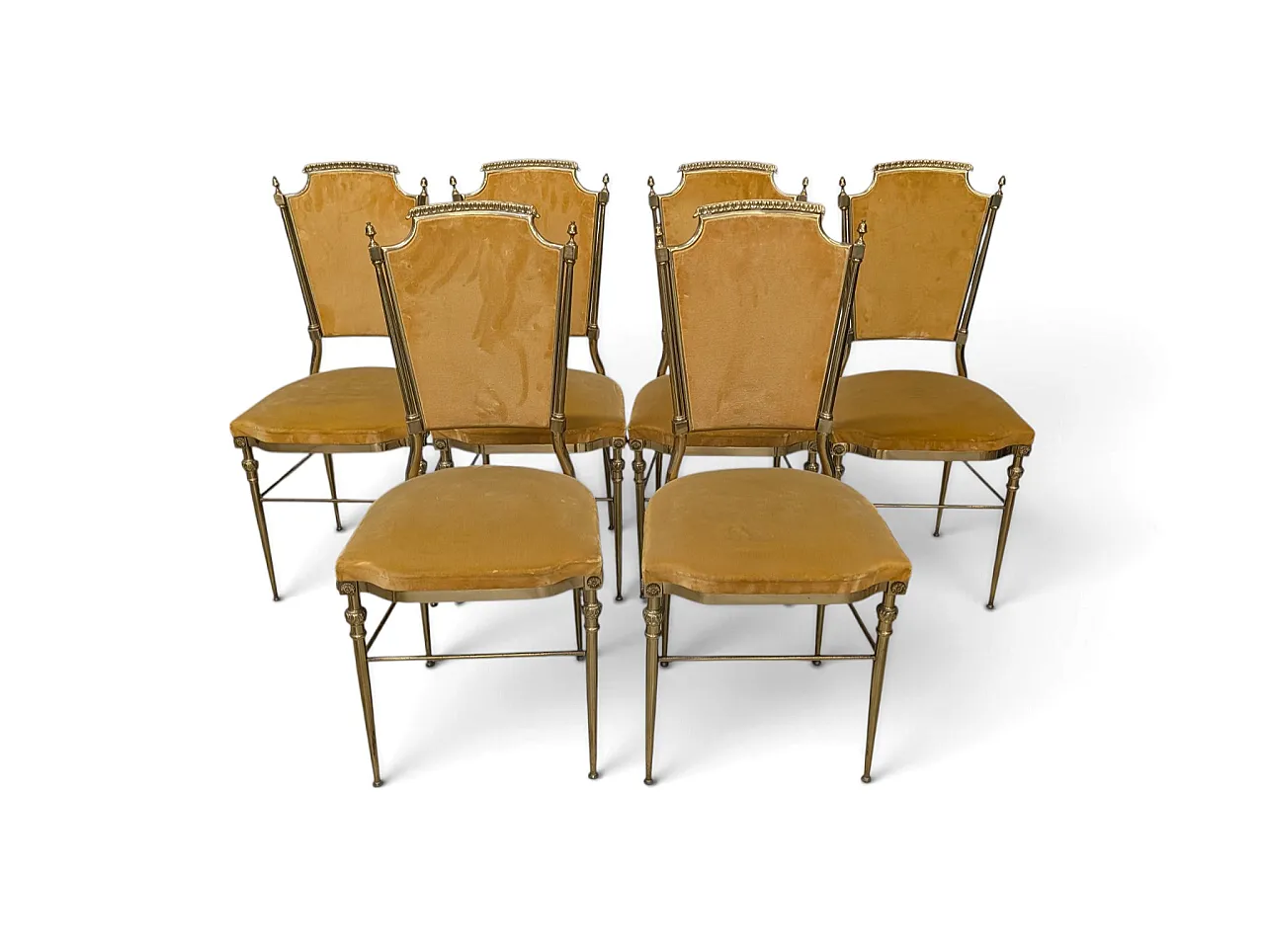 Set of 6 brass and mustard velvet chairs, 1960s 1
