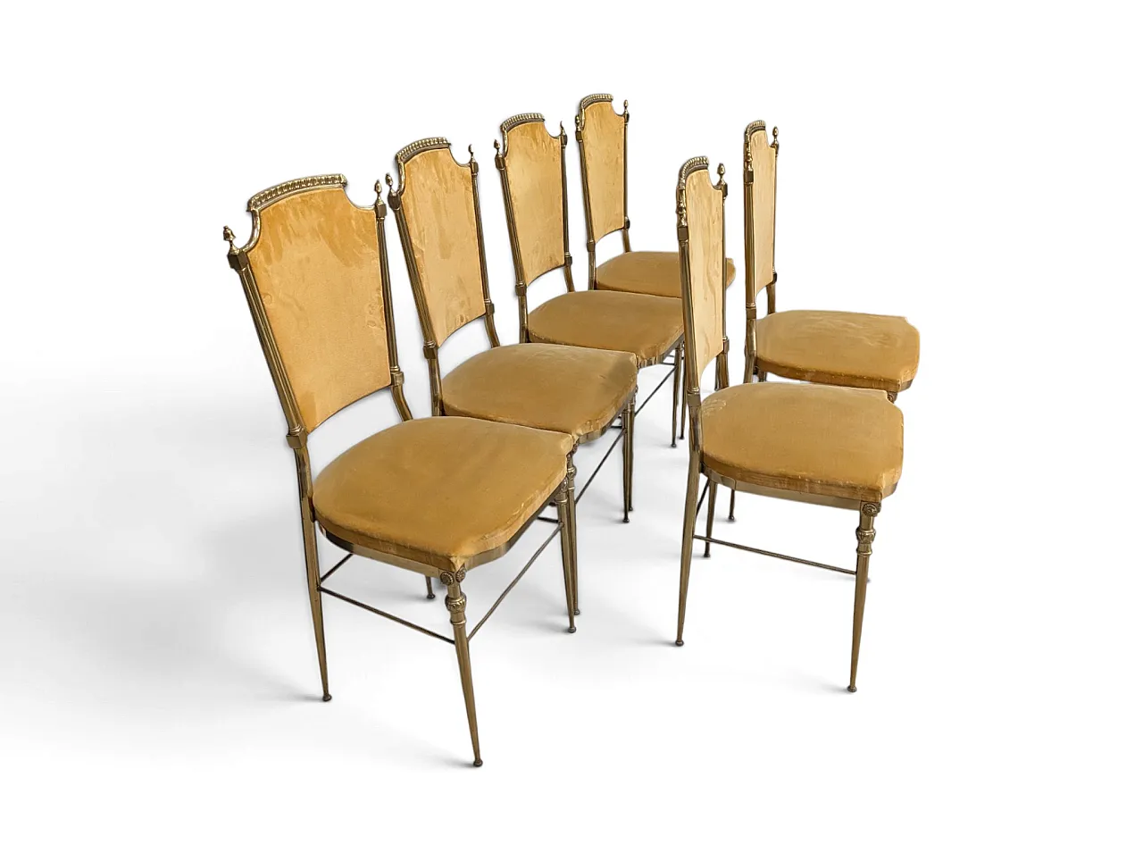 Set of 6 brass and mustard velvet chairs, 1960s 2