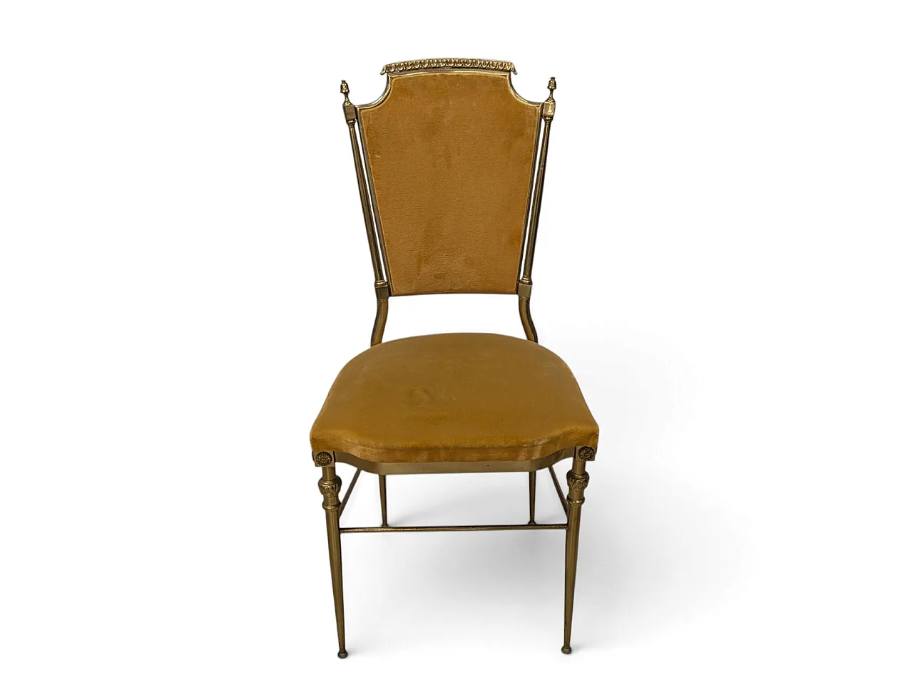 Set of 6 brass and mustard velvet chairs, 1960s 4
