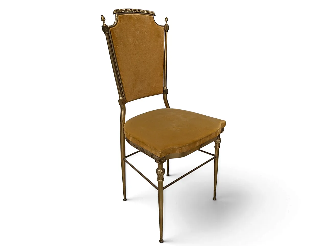 Set of 6 brass and mustard velvet chairs, 1960s 5