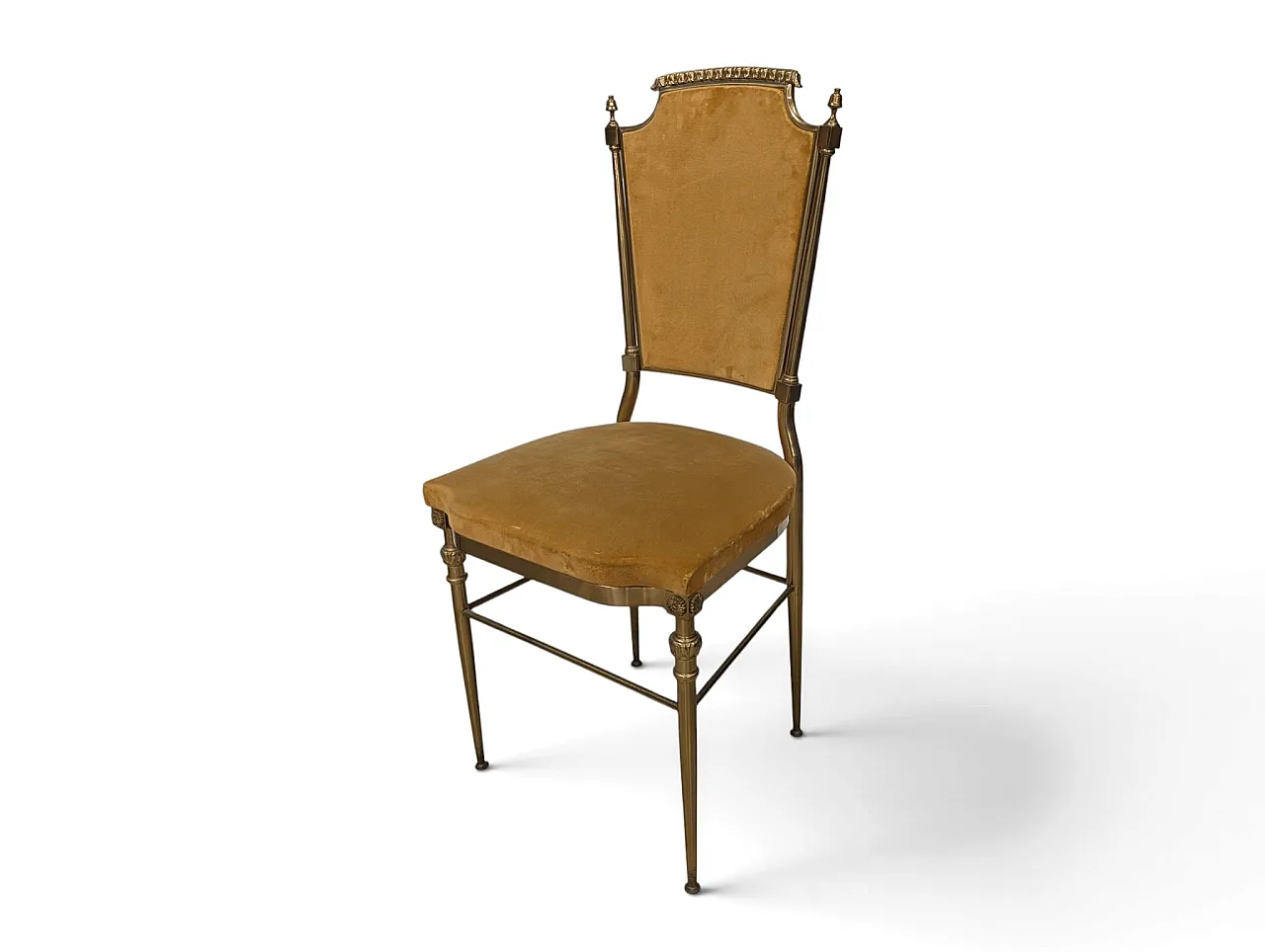 Set of 6 brass and mustard velvet chairs, 1960s 11