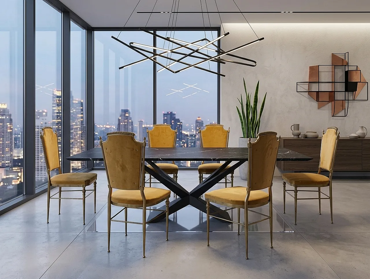Set of 6 brass and mustard velvet chairs, 1960s 14
