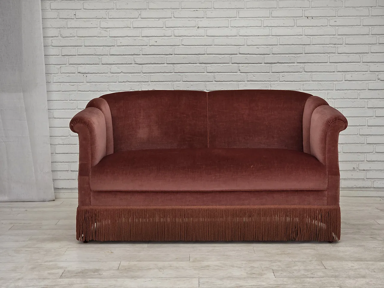 1960s, Danish 2-seater sofa, original pink furniture velour. 1