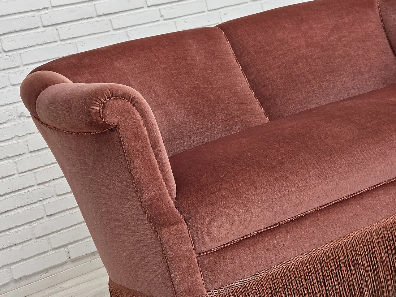 1960s, Danish 2-seater sofa, original pink furniture velour. 4