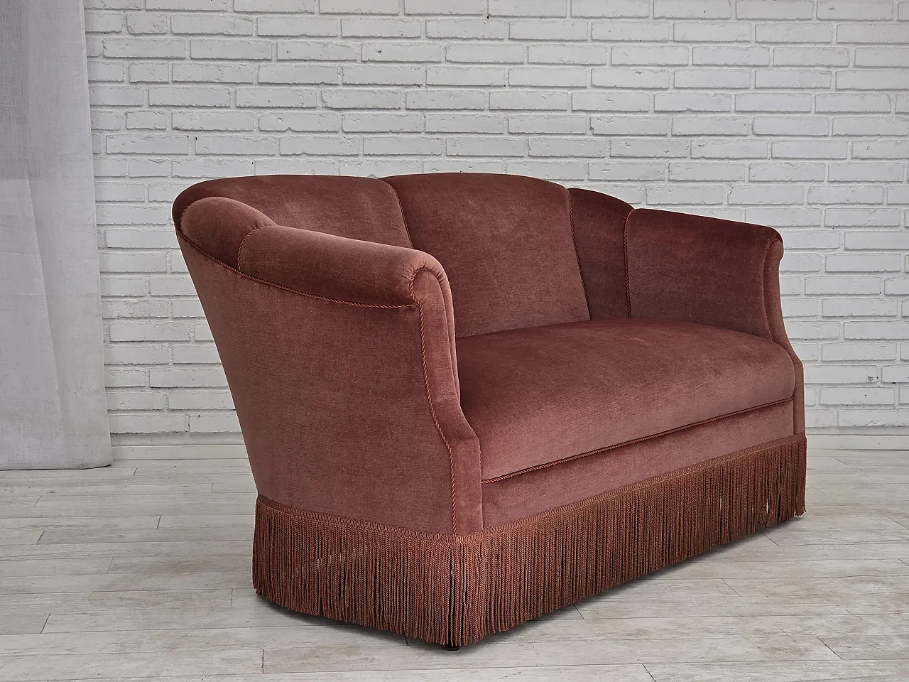 1960s, Danish 2-seater sofa, original pink furniture velour. 6